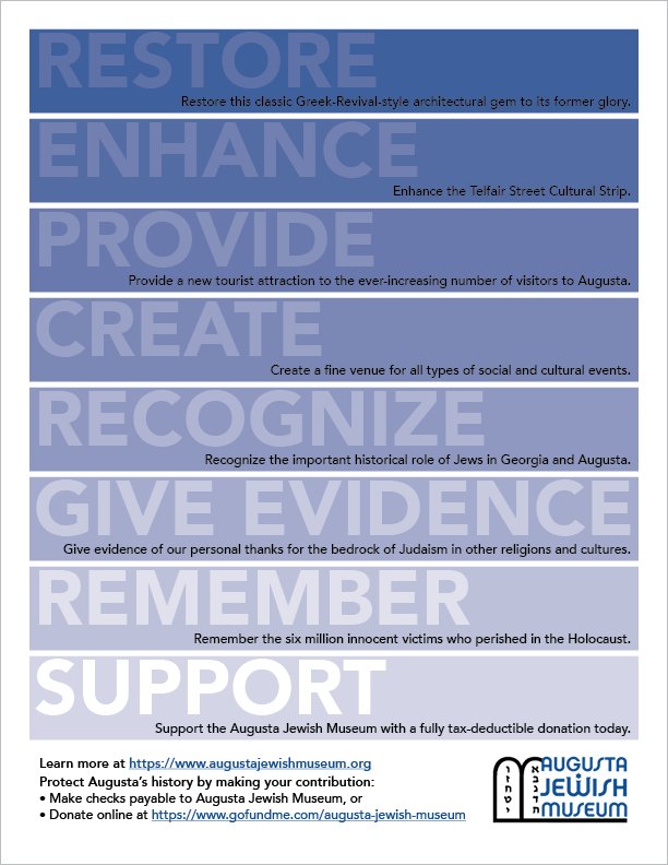 A text-based flyer encouraging donations for the Augusta Jewish Museum.